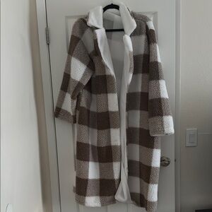 Cozy Brown and White Checkered Women's Coat